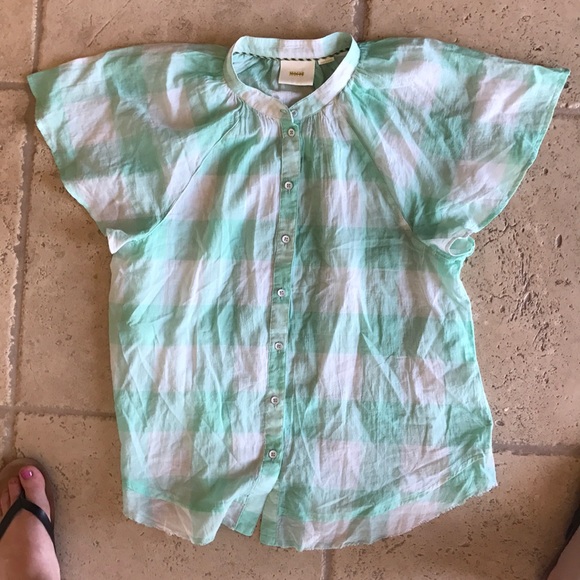 NEW Maeve Green and White Button Up - Picture 1 of 4